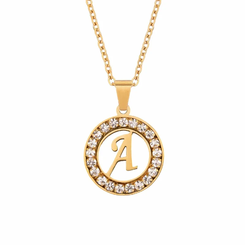 Elegant Gold Pendant Necklace-Diamanté Initial Necklace