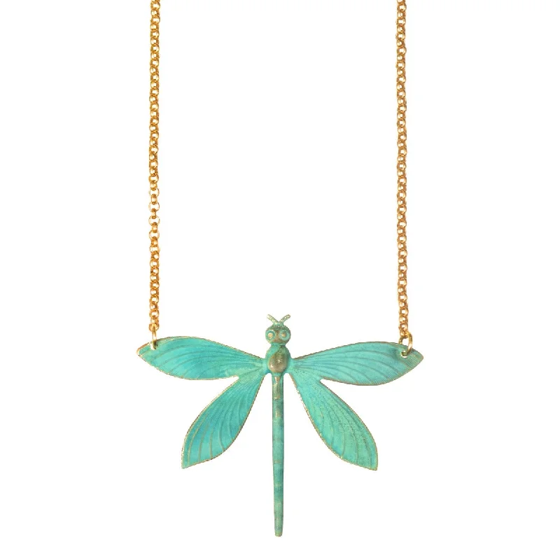 Unique Pendant Necklace-Patina Dragonfly Necklace