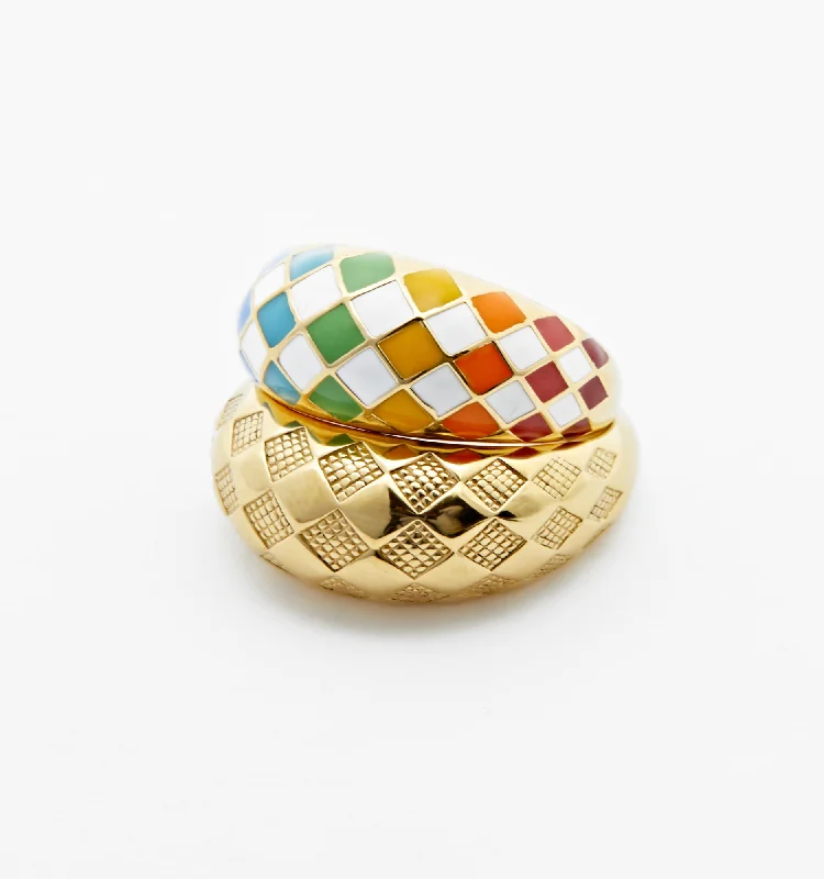 Modern Diamond Ring-Checker Rings - Rainbow Set of 2