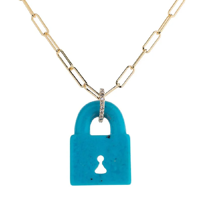 Simple Gold Necklace-Gemstone Padlock Necklace on Link Chain