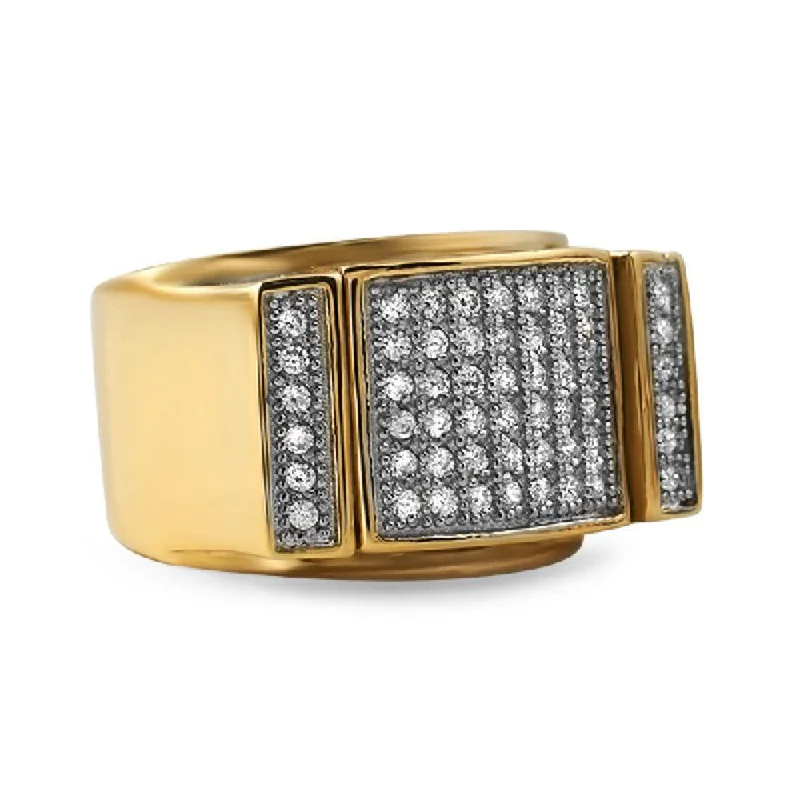 Custom Titanium Ring-Gold Bling Bling Ring CZ Iced Out Pave Steel Ring