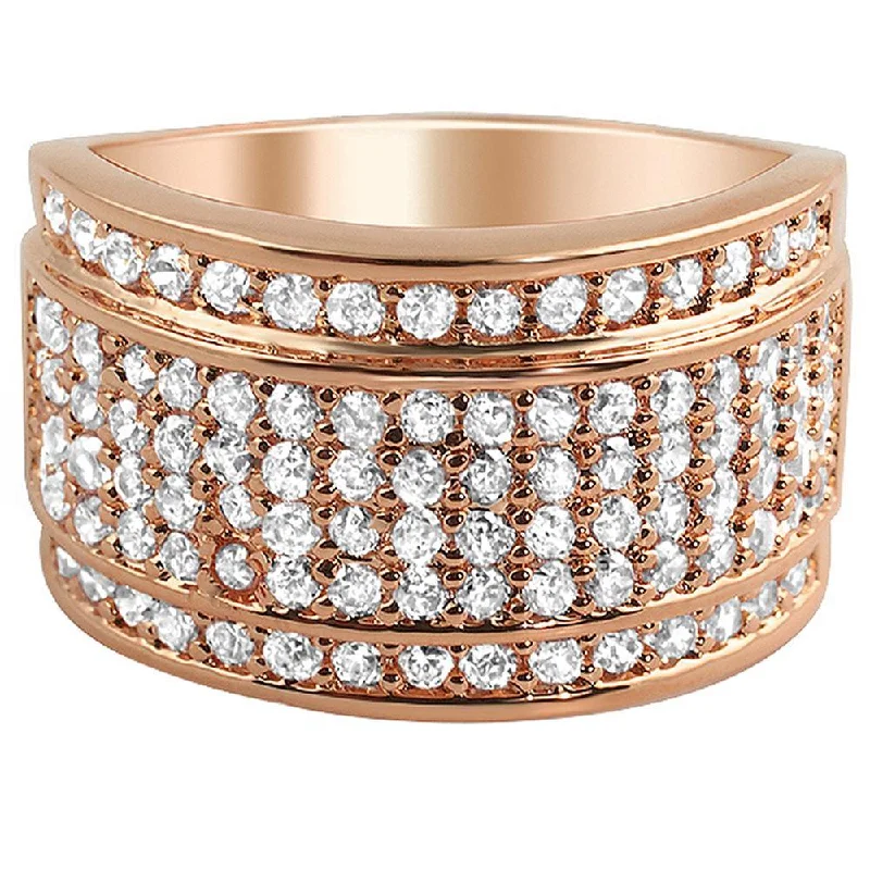 Sapphire and Diamond Ring-Classic CZ Micro Pave Rose Gold Mens Iced Out Ring