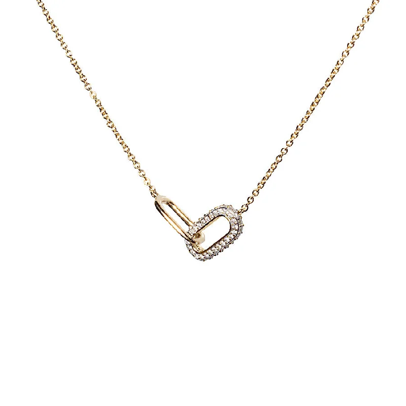 Silver Chain Necklace with Pendant-Mini Diamond + Gold Legend Linked Necklace