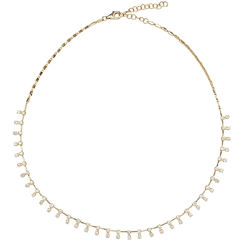 Luxury Pearl Necklace-Mini Gold Bar & Diamond Fringe Necklace