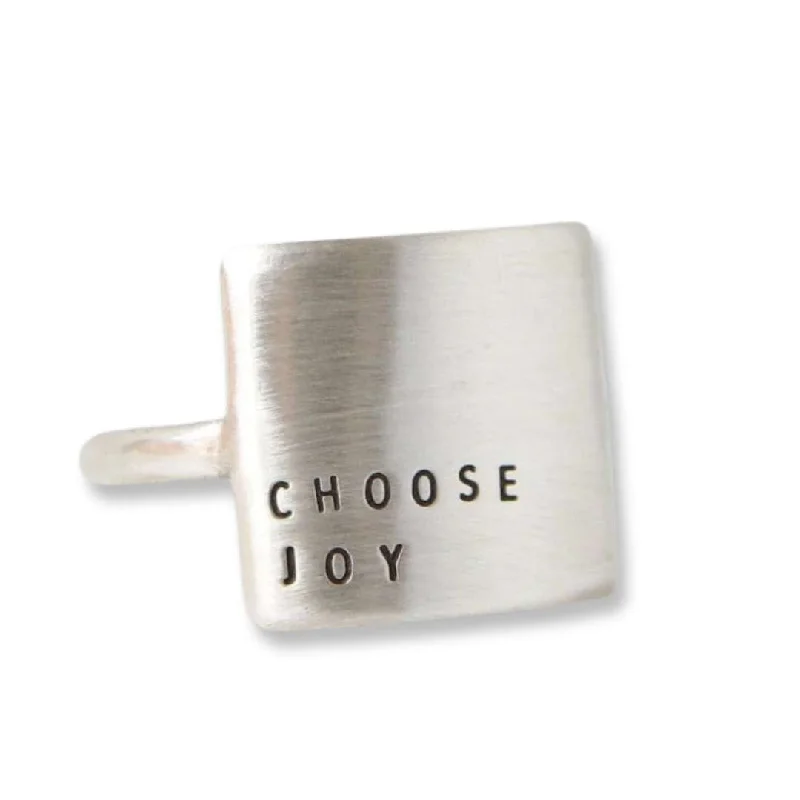 Art Deco Diamond Ring-Choose Joy - Handmade Silver Message Ring