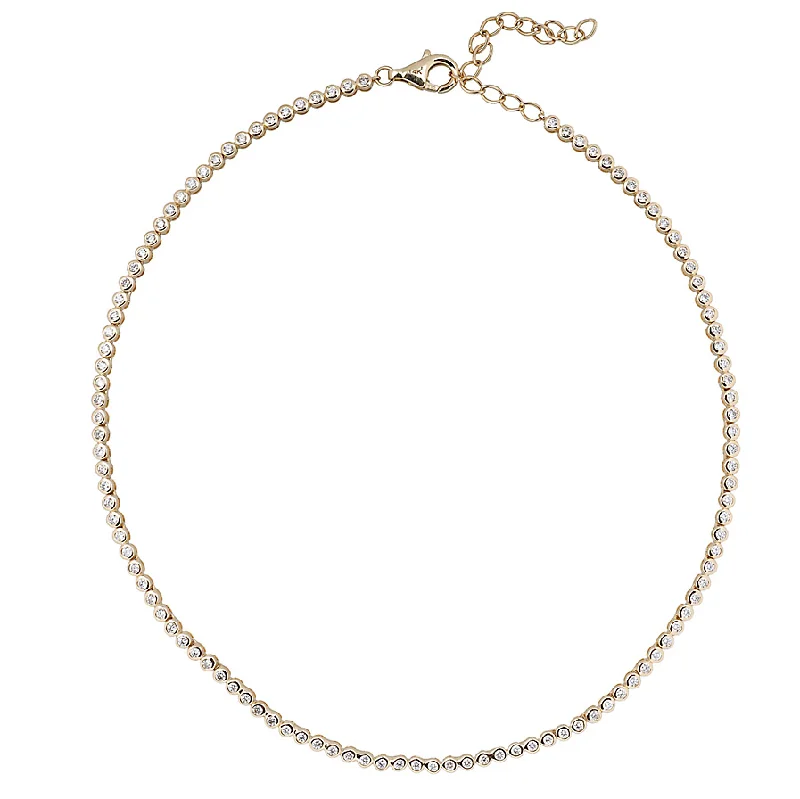 Dainty Gold Necklace-Diamond Bezel Tennis Necklace