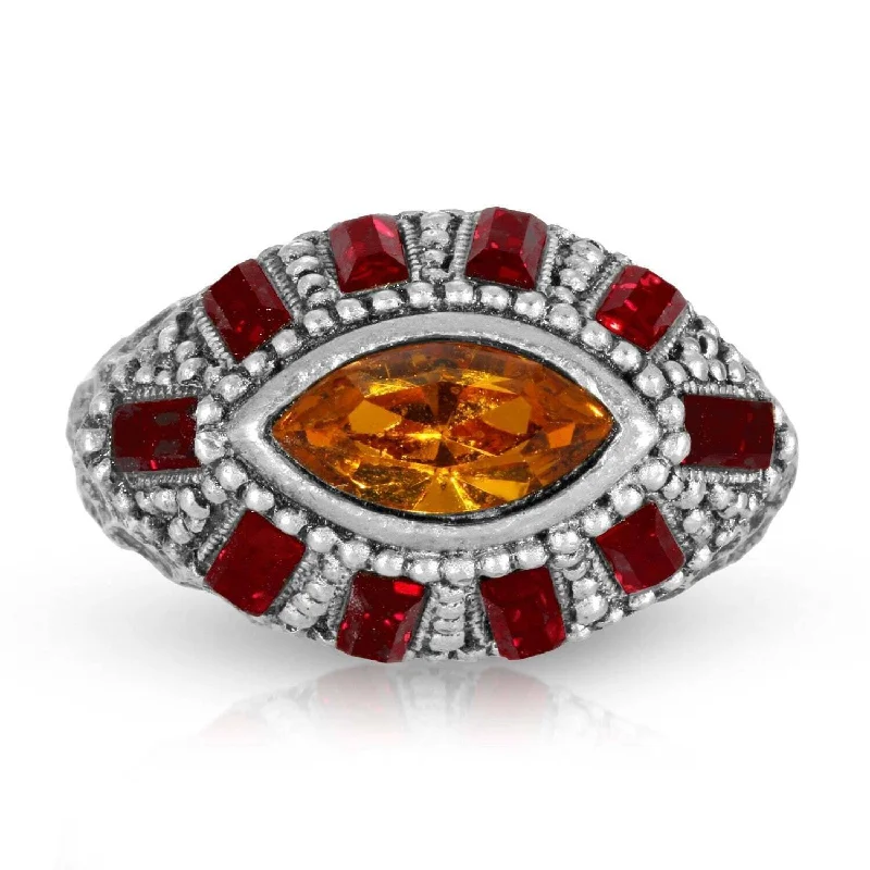 Ruby Ring for Engagement-1928 Jewelry Honora Hammered Siam Red & Topaz Crystal Ring