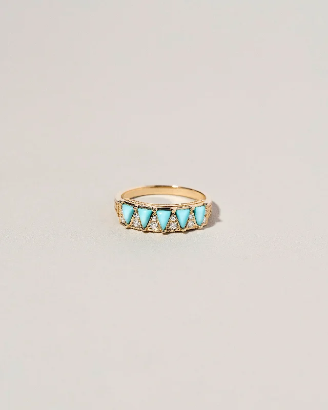 Platinum Diamond Ring-Five Triangle Ring - Turquoise