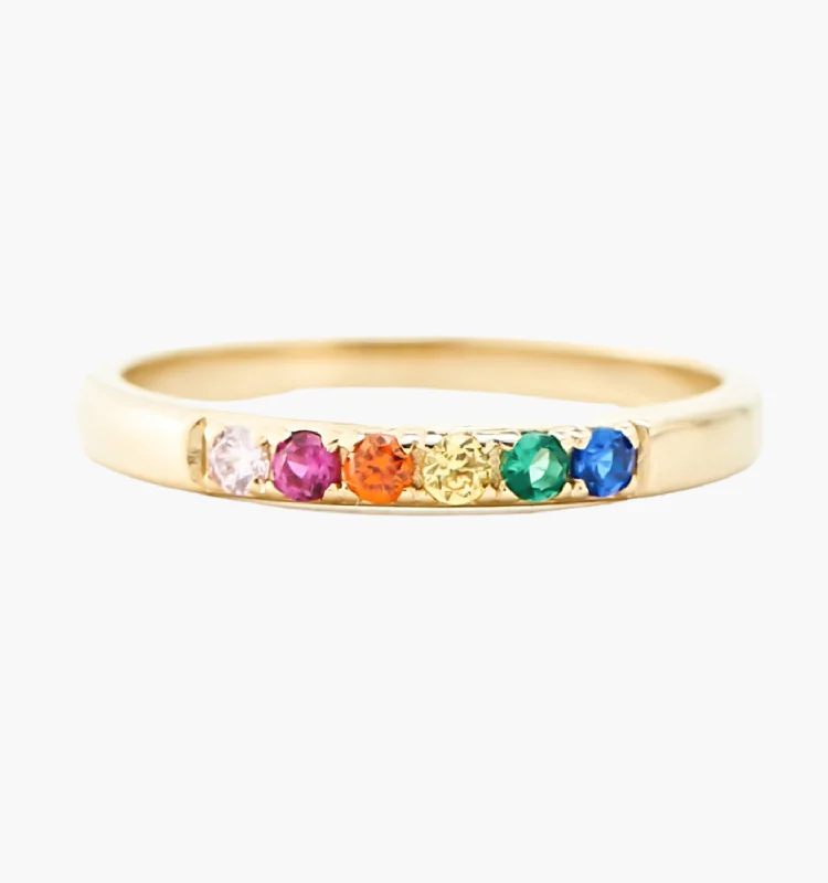 Custom Diamond Promise Ring-Mini Rainbow Band Ring