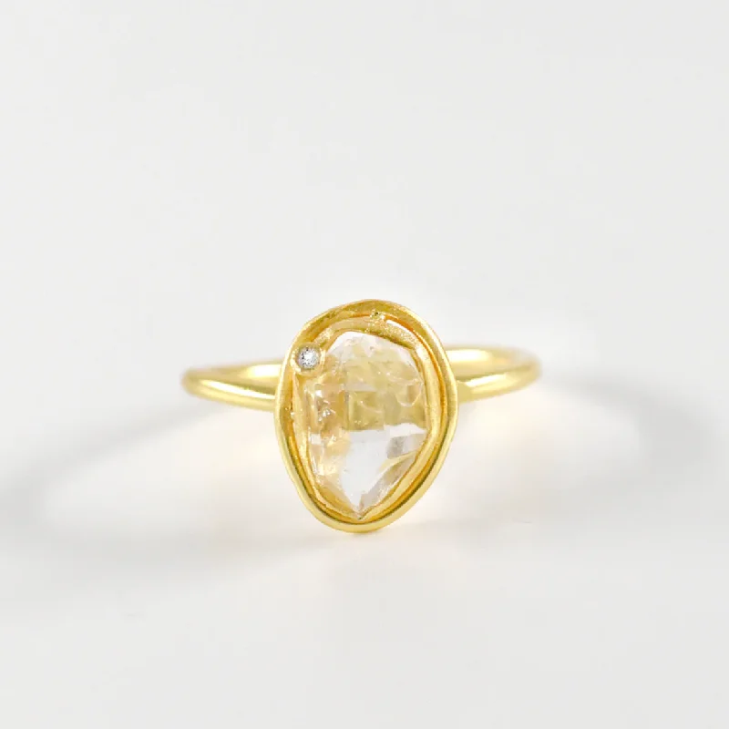 Large Amethyst Ring-Herkimer Diamond Double Bezel Gold Cocktail Ring