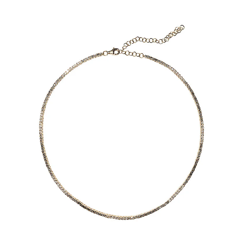 Elegant Gold Pendant Necklace-Salt & Pepper Diamond Tennis Necklace