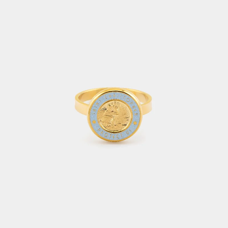 Custom Promise Ring for Women-St. Christopher Ring - Gold / Baby Blue