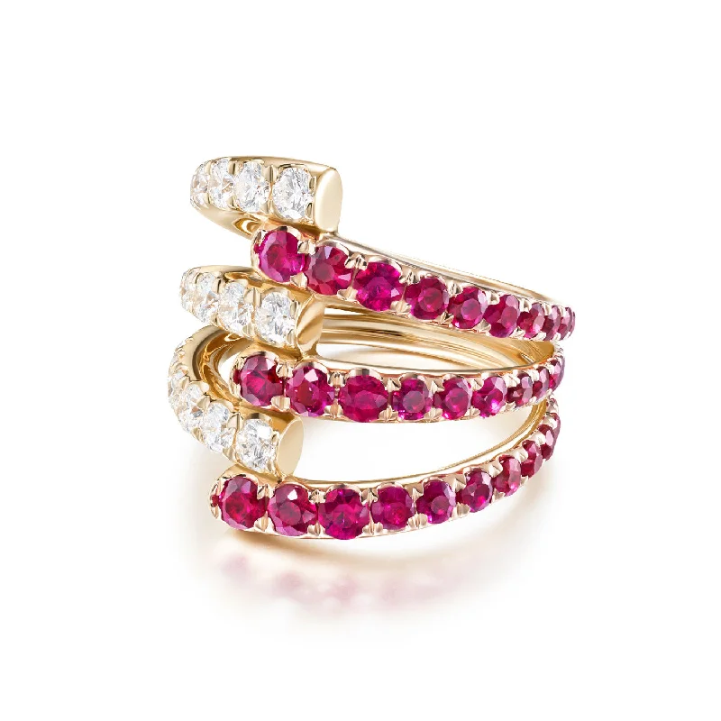 Chunky Silver Ring-LOLA TRIPLE RING (Ruby)