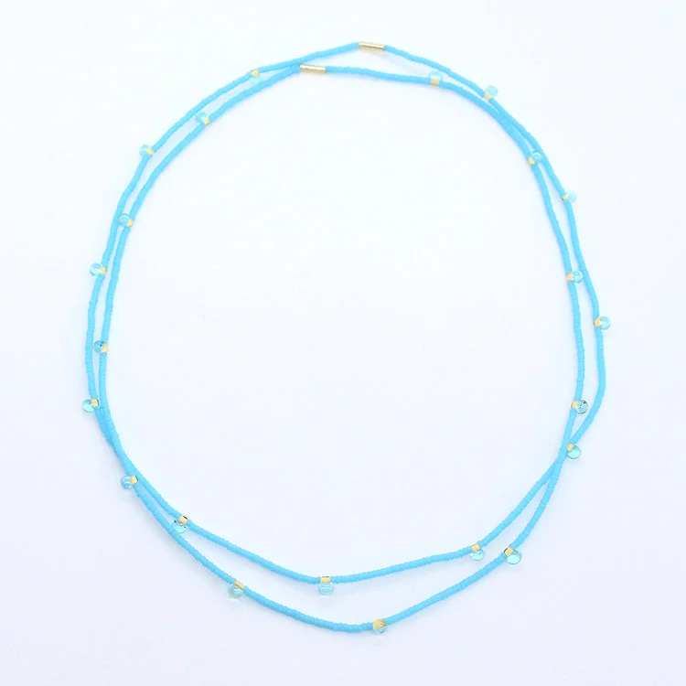 Dainty Gold Necklace-Candy Chokers / Set of 2 / Turquoise