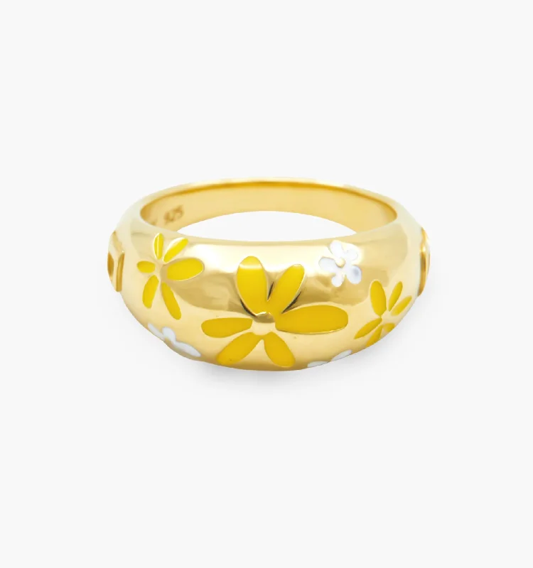 Elegant Diamond Ring-Flower Ring - Yellow