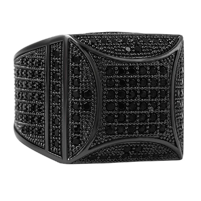 Heart Shaped Ring for Women-Kite Box Bling Bling Black CZ Micro Pave Ring