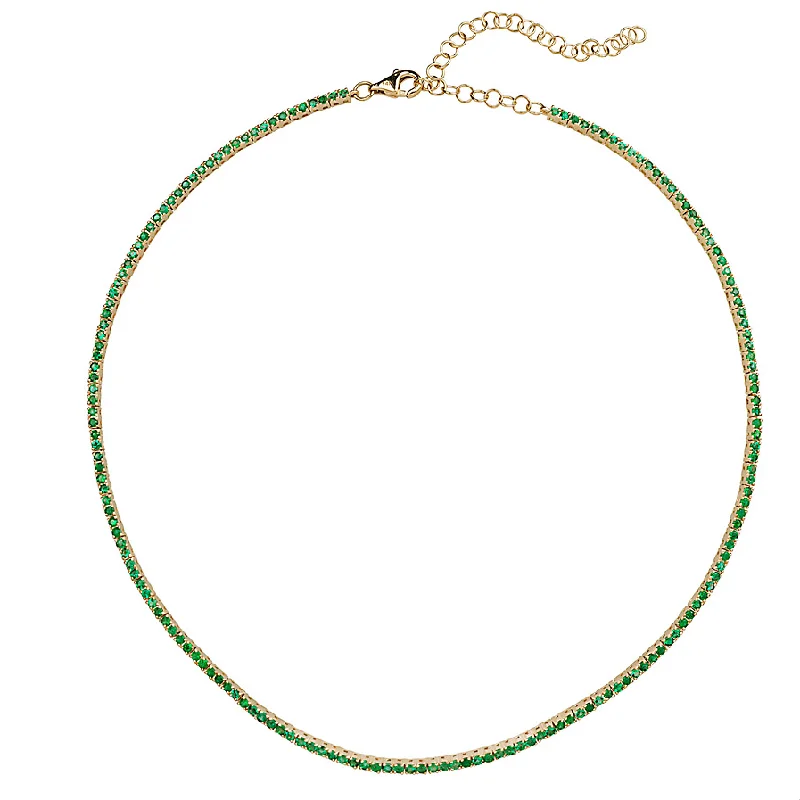 Personalized Pearl Necklace-Emerald Small Tennis Necklace