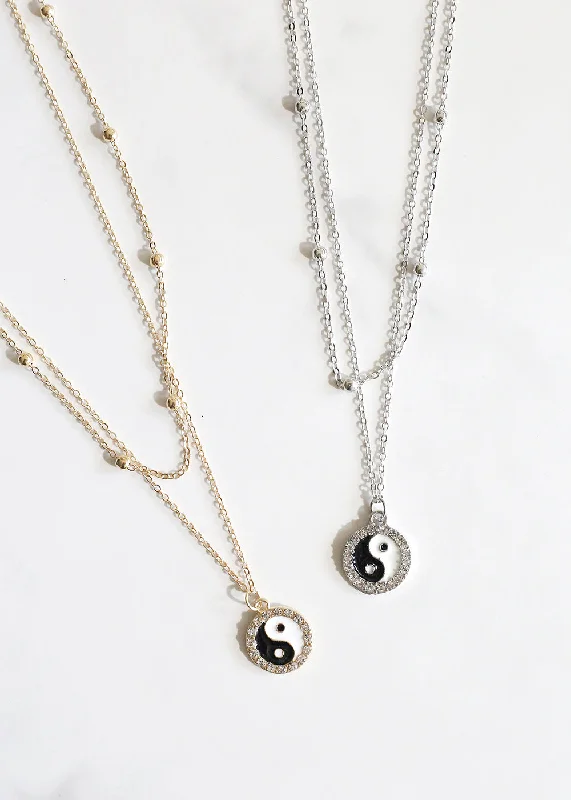 Personalized Birthstone Necklace-Rhinestone Yin & Yang Charm Necklace