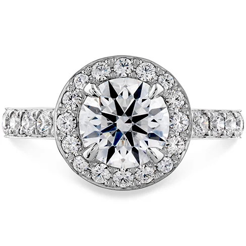 Art Deco Diamond Ring-Hearts On Fire Illustrious Halo Engagement Ring with Diamond Band