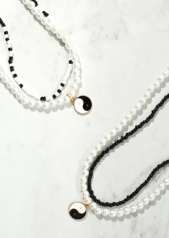 Luxury Pearl Necklace-2 Layered Yin Yang Pearl & bead Necklace