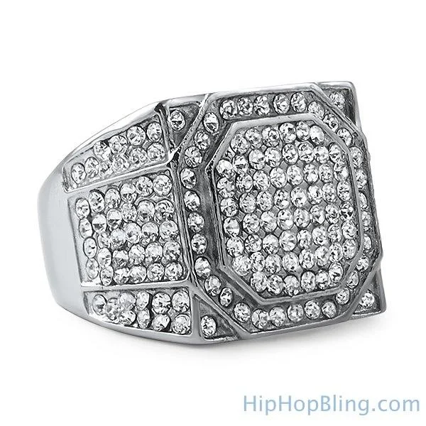 Silver Cocktail Ring-Stainless Steel Bling Bling Emperor Ring