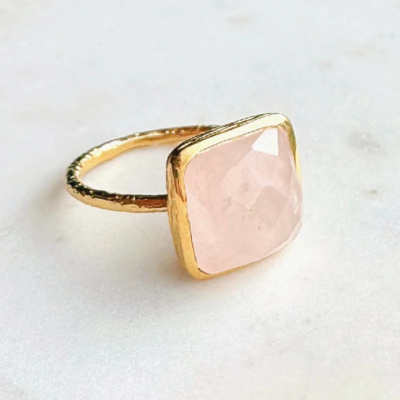 Silver Wedding Ring Set-Rose Quartz Vermeil Cocktail Ring