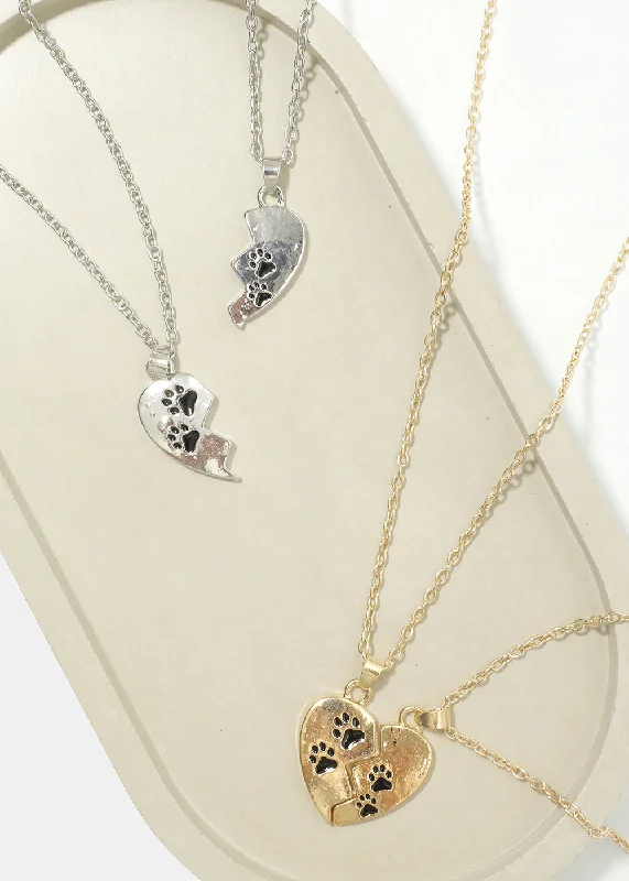 Chunky Chain Necklace-Friendship Heart Necklace with Paw Print