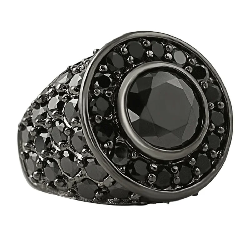 Men's Stainless Steel Ring-Custom Centerstone Black CZ Bling Bling Ring