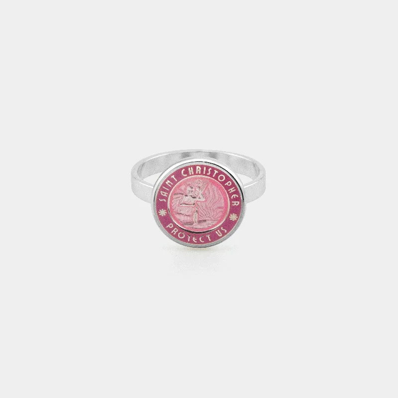 Round Cut Diamond Ring-St. Christopher Ring - Pink / Rose