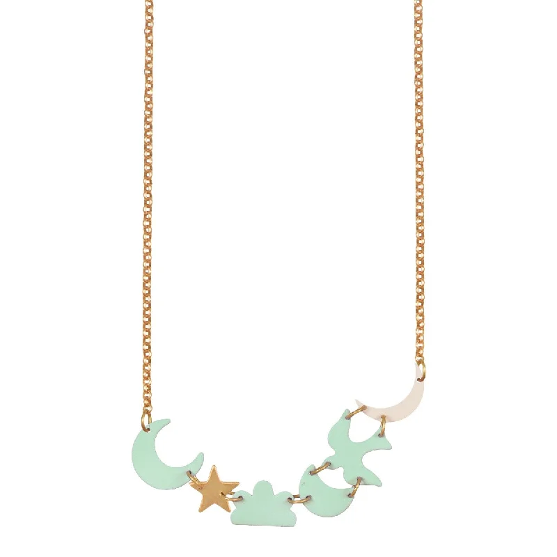 Large Pendant Gold Necklace-Mint Night Sky Necklace