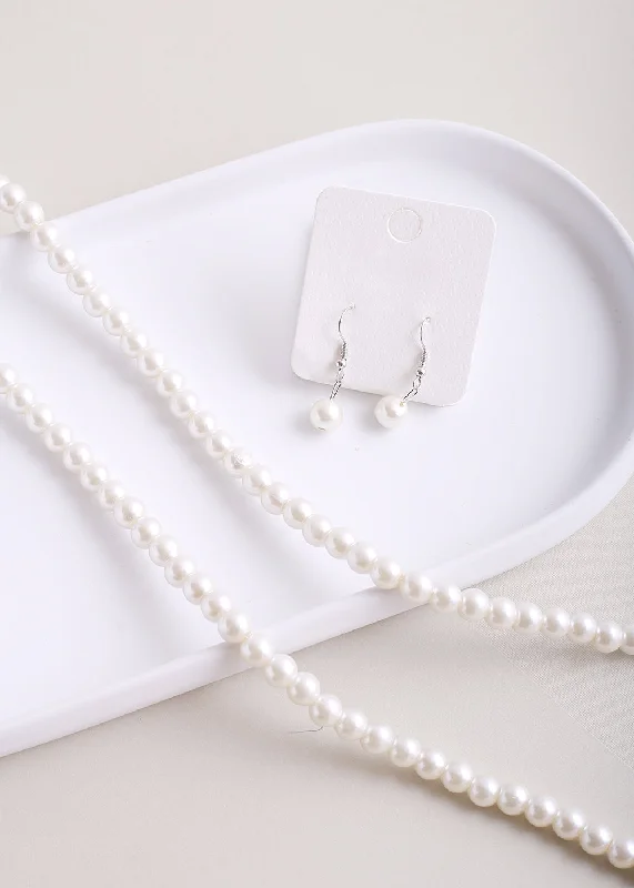 Long Necklace for Party-White Pearl Necklace