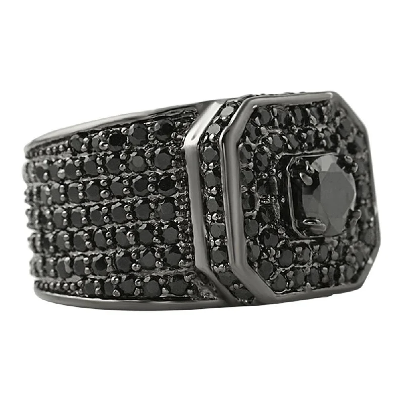 Diamond Ring for Women-Presidential Black CZ Bling Bling Ring