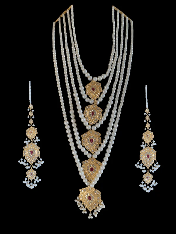 Fashionable Name Necklace-SAT20 Nimra 5 layer long kundan necklace with earrings ( READY TO SHIP )