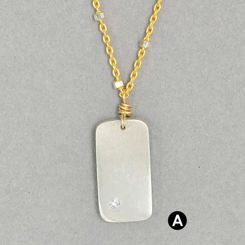 Large Pendant Necklace-Diamond Dogtag Necklace  (N116)