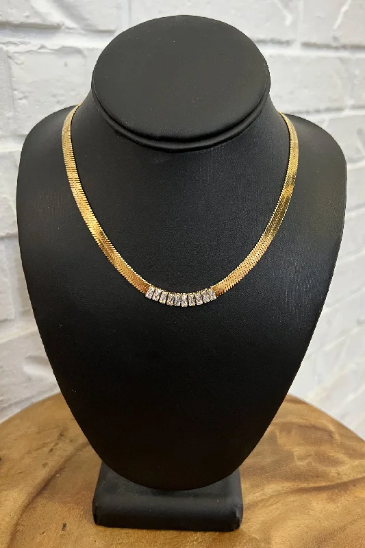 Diamond Pendant Necklace-18K White Stone Herringbone Necklace