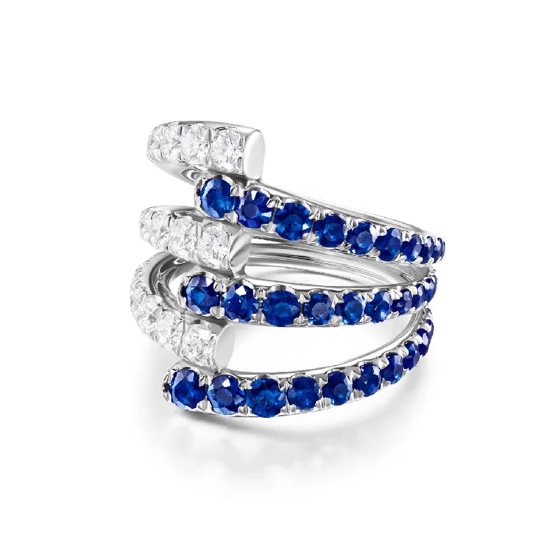 Silver Wedding Band for Women-LOLA TRIPLE RING (Blue Sapphire)