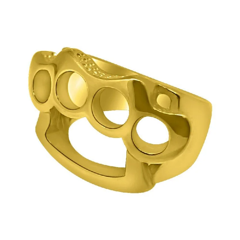 Unique Wedding Band Set-Brass Knuckles Design Gold Ring Stainless Steel