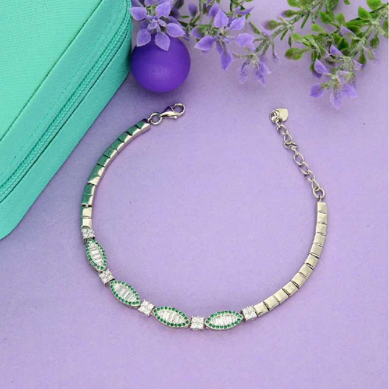 Dainty Gold Bracelet-Sterling Silver 925 Classy Green Gems Zirconia Bracelets - FKJBRLSL9479