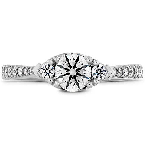 Silver Solitaire Ring-Hearts On Fire Destiny Horizontal Regal Engagement Ring with Diamond Band