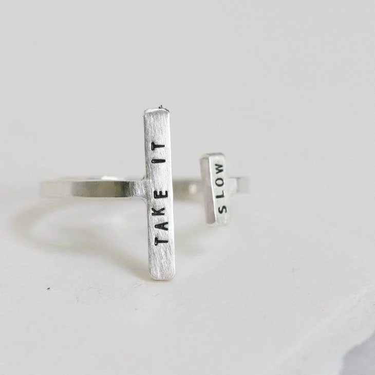 Unique Wedding Rings-Inspirational Double Bar Ring: TAKE IT SLOW