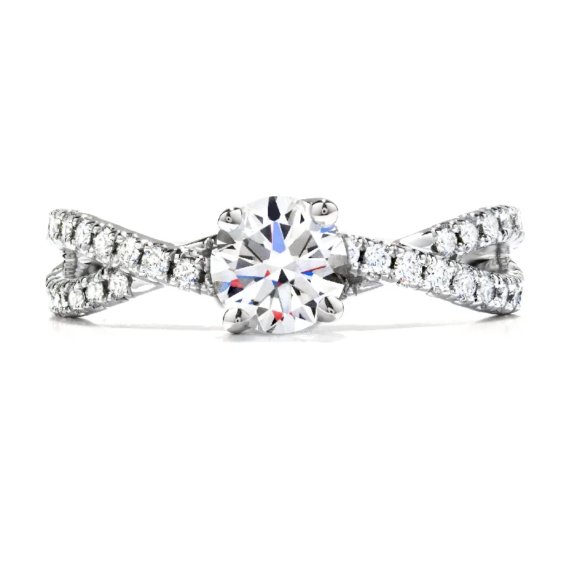 Simple Diamond Band-Hearts On Fire Envelope Twist Solitaire Engagement Ring