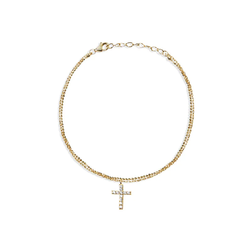 Silver Rope Bracelet-THE DOUBLE CHAIN CROSS BRACELET