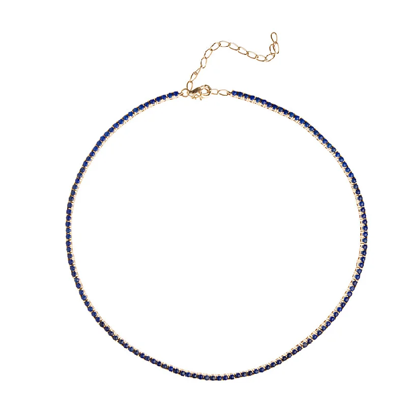 Gold Choker Necklace-Lapis Tennis Necklace