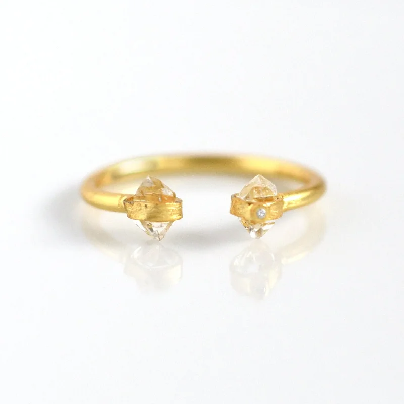 Gemstone Wedding Ring Set-Double Herkimer Diamond Points Ring