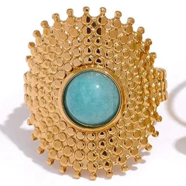 Gold Wedding Ring with Diamonds-Riviera Turquoise Eye Ring