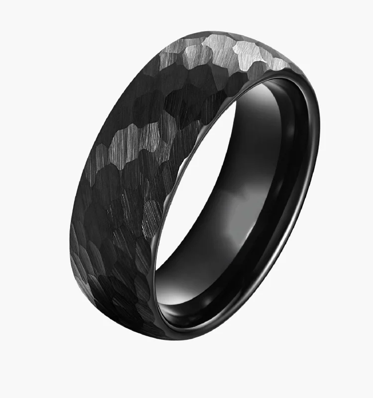 Custom Engraved Ring-Hammered Black Men's Wedding Ring