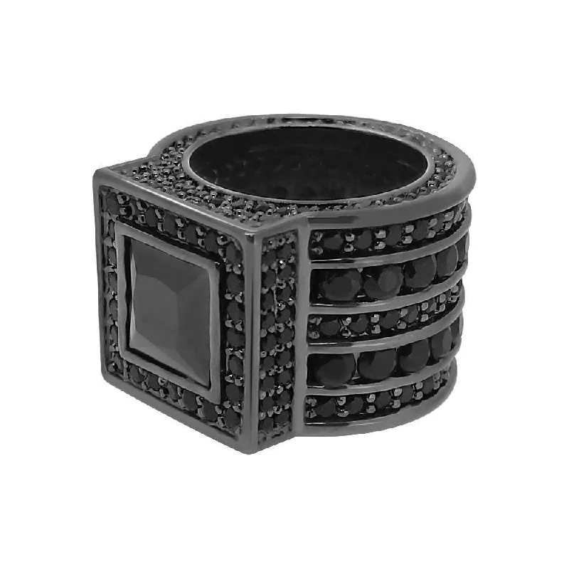 Classic Gold Wedding Ring-Square Black President Bling Bling Ring