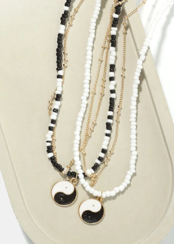 Simple Diamond Necklace-2 Layered Yin Yang Beaded Necklace