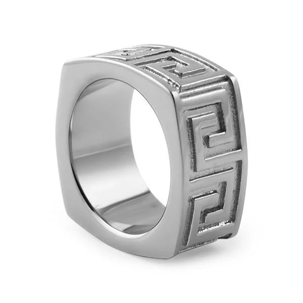 Gold Wedding Ring with Engraving-Greek Link Stainless Steel Ring