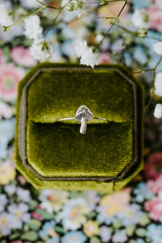 Silver Solitaire Ring-Mushroom Ring